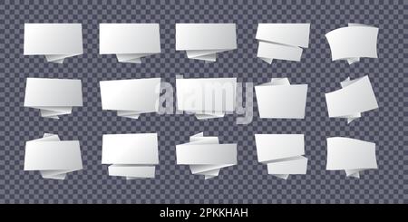 White paper banners. Folded abstract horizontal banner with ribbons, origami geometric symbols for design presentation, trendy blank signs. Vector set. Different labels or messages Stock Vector