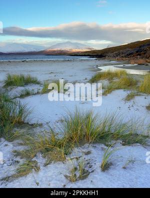 Luskentyre Beach on a snow covered winter's morning, Isle of Harris, Outer Hebrides, Scotland, United Kingdom, Europe Stock Photo