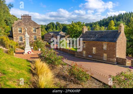 Robert Owen's house and War Memorial, New Lanark, UNESCO World Heritage Site, Lanarkshire, Scotland, United Kingdom, Europe Stock Photo