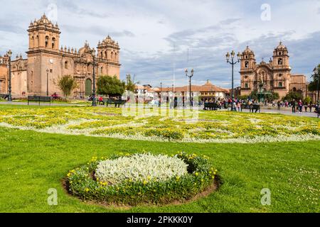 Cusco Cathedral and Church of Society of Jesus, Plaza de Armas main square, UNESCO World Heritage Site, Cusco, Peru, South America Stock Photo