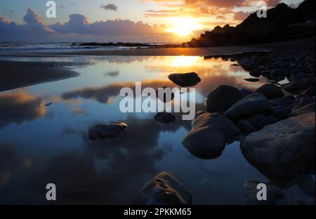 Sunset at Steephill Cove, Ventnor, Isle of Wight, England, United Kingdom, Europe Stock Photo