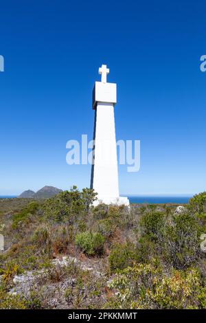 Dias Cross, Cape Point, Cape of Good Hope, Cape Town, South Africa with a view to Cape Point in the distance. . Original cross  was erected in 1488 by Stock Photo