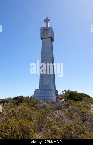 Dias Cross, Cape Point, Cape of Good Hope, Cape Town, South Africa. Original cross  was erected in 1488 by Bartholomew Diaz the Portuguese navigator Stock Photo