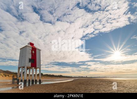 Wooden lighthouse at Burnham on Sea in winter, Somerset, England, United Kingdom, Europe Stock Photo