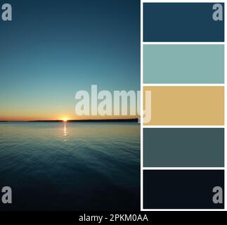 Color palette appropriate to photo of beautiful sunset over calm river Stock Photo