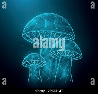 Polygonal mushrooms vector illustration isolated on dark blue background. Stock Vector