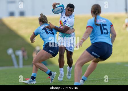 Vitalina Naikore of Fijiana Drua is tackled during the Buildcorp Super W match between the Waratahs and the Drua at Concord Oval on April 8, 2023 in Sydney, Australia Stock Photo