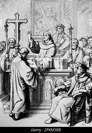 Wittenberg University, Martin Luther´s doctorate in  theology on October 1512 , historical illustration 1851 Stock Photo