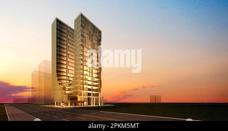 Buildings skyscrapers 3d rendering Stock Photo