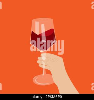 Female hand holding a glass with red wine. Vector illustration Stock Vector