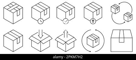 Set of line box icons. Vector illustration isolated on white background Stock Vector