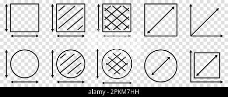 Set of dimension outline icons. Vector illustration isolated on transparent background Stock Vector