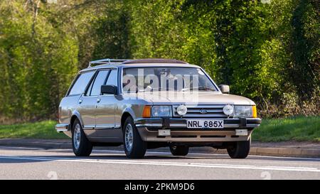 1982 Ford Granada estate car travelling on an English country road Stock Photo