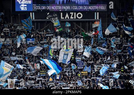 Rome, Italy. 08th Apr, 2023. Lazio fans cheer on during the Serie A football match between SS Lazio and Juventus FC at Olimpico stadium in Rome (Italy), April 8th, 2023. Credit: Insidefoto di andrea staccioli/Alamy Live News Stock Photo