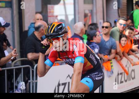 Eibar, Spain, April 08th, 2023: Bahrain Victorius rider, Mikel Landa during the 6th Stage of the Itzulia Basque Country 2023 with start and finish line in Eibar, on April 08, 2023, in Eibar, Spain. Credit: Alberto Brevers / Alamy Live News Stock Photo