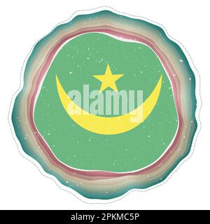 Mauritania flag in frame. Badge of the country. Layered circular sign around Mauritania flag. Stylish vector illustration. Stock Vector