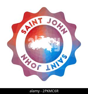 Saint John low poly logo. Colorful gradient travel logo of the island in geometric style. Multicolored polygonal Saint John rounded sign with map for Stock Vector