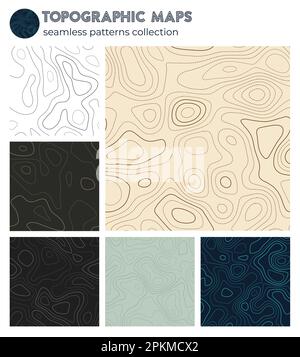 Topographic maps. Authentic isoline patterns, seamless design. Beautiful tileable background. Vector illustration. Stock Vector