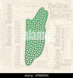 Belize map design. Country names in different languages and map shape with geometric low poly triangles. Artistic vector illustration of Belize. Stock Vector