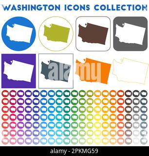 Washington state map, USA. Set of Washington maps with outline border ...