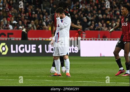 Nice, France. 08th Apr, 2023. Allianz Riviera, Nice, France, April 08, 2023, lionel messi (psg) during OGC Nice vs Paris Saint Germain (PSG) - French football Ligue 1 match Credit: Live Media Publishing Group/Alamy Live News Stock Photo