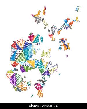 Kid style map of Orkney Islands. Hand drawn polygons in the shape of Orkney Islands. Vector illustration. Stock Vector