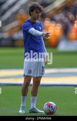 João Félix #11 of Chelsea during the pre-game warm up ahead of the Premier League match Wolverhampton Wanderers vs Chelsea at Molineux, Wolverhampton, United Kingdom, 8th April 2023  (Photo by Gareth Evans/News Images) Stock Photo