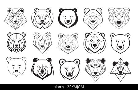 Bear head collection logo sketch hand drawn in doodle style illustration Stock Vector