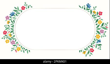 Bright Chintz Romantic Meadow Wildflowers Vector Oval Frame Stock Vector