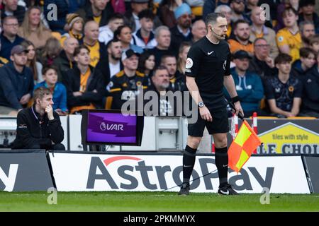 Molineux, Wolverhampton, UK. 8th Apr 2023. VARÕs screen during the Premier League match between Wolverhampton Wanderers and Chelsea at Molineux, Wolverhampton on Saturday 8th April 2023. (Photo: Gustavo Pantano | MI News) Credit: MI News & Sport /Alamy Live News Stock Photo