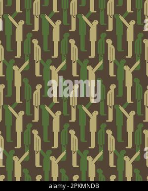 Man looks up military pattern seamless. Looking up guy army background. soldier protective khaki texture Stock Vector
