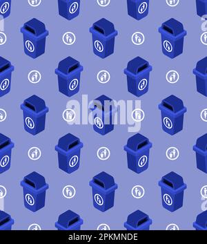 Blue trash container pattern seamless. Vector background Stock Vector