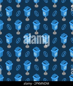 Blue trash container pattern seamless. Vector background Stock Vector