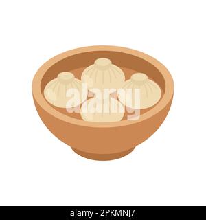 Dumplings in bowl isolated. Chinese dumplings in plate Stock Vector