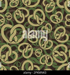 Bretzel Military pattern seamless. german bakery food Army background. Soldier Protective texture Stock Vector