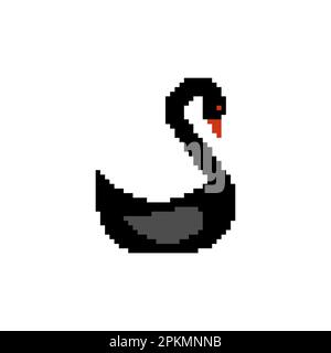 Black Swan pixel art isolated. 8 bit Waterfowl pixelated. Vector illustration Stock Vector