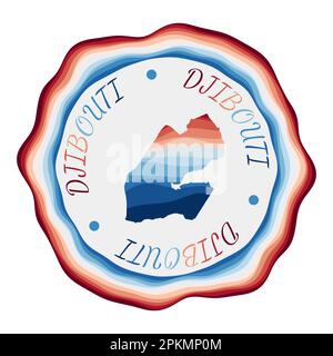 Djibouti badge. Map of the country with beautiful geometric waves and vibrant red blue frame. Vivid round Djibouti logo. Vector illustration. Stock Vector