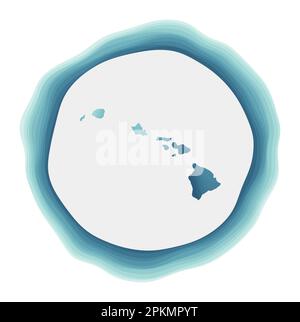 Hawaii logo. Badge of the island. Layered circular sign around Hawaii border shape. Classy vector illustration. Stock Vector