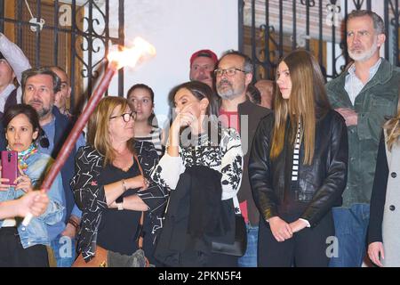 Chinchon, Spain. 8th Apr, 2023. Queen Letizia of Spain, Princess Sofia attends the performance of the Living Passion (a Festival of National Tourist Interest with 60 years of history) during Holy Saturday on Easter on April 8, 2023 in Chinchon, Spain Credit: MPG/Alamy Live News Stock Photo