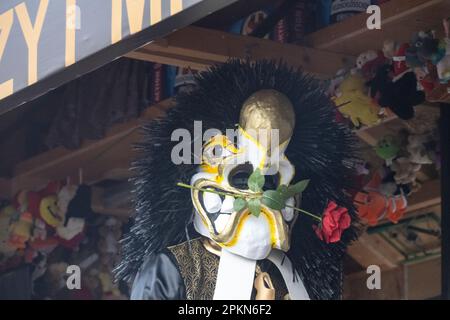 Waggis mask costume inside a parade float at the Basel Fasnacht carnival in Switzerland Stock Photo