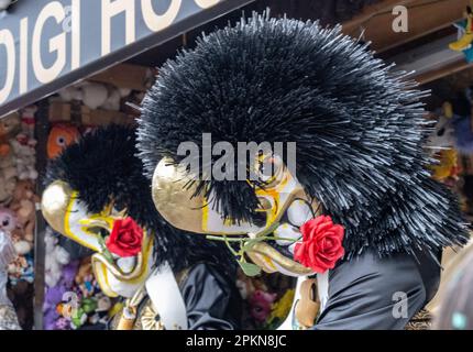 Waggis mask costume inside a parade float at the Basel Fasnacht carnival in Switzerland Stock Photo