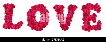 alphabet LOVE made from red roses isolated on white background, Stock Photo