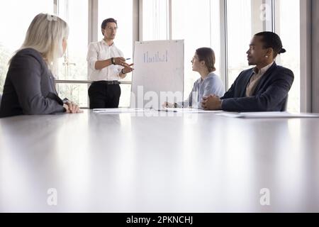 Confident young business leader man presenting marketing report Stock Photo