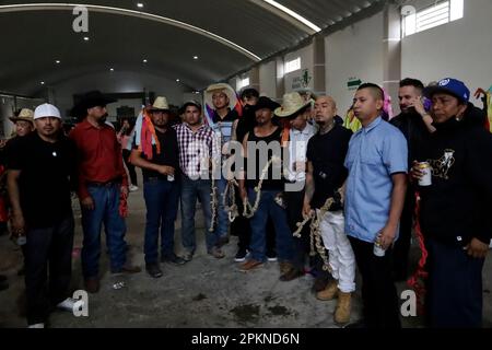 Municipality Of Soltepec, Mexico. 08th Apr, 2023. April 8, 2023, State of Puebla, Mexico: Participants in pairs at the The Glory of the Jews festival on Saturday of Glory in the municipality of Soltepec in the state of Puebla. on April 8, 2023 in State of Puebla, Mexico (Photo by Luis Barron/Eyepix Group/Sipa USA). Credit: Sipa USA/Alamy Live News Stock Photo