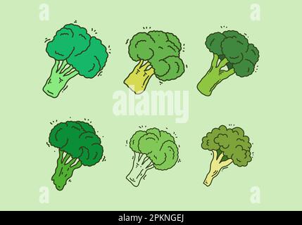 Flat illustration design of Green color of broccoli set Stock Vector