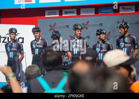 Eibar, Euskadi, Spain. 8th Apr, 2023. Eibar, Spain, April 08th, 2023: Team DSM in the presentation of teams during the 6th Stage of the Itzulia Basque Country 2023 with start and finish line in Eibar, on April 08, 2023, in Eibar, Spain. (Credit Image: © Alberto Brevers/Pacific Press via ZUMA Press Wire) EDITORIAL USAGE ONLY! Not for Commercial USAGE! Stock Photo