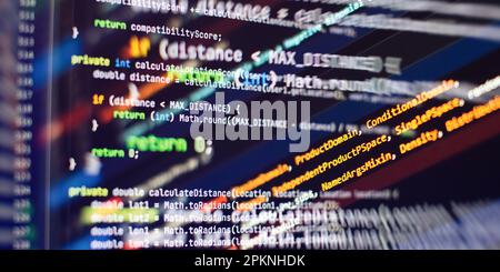 Programming code. Programming code on computer screen. Technology background. Stock Photo