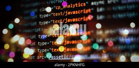 Computer script. Programming code abstract screen of software developer. Technology background. Stock Photo