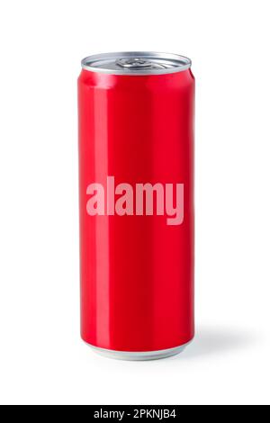 Red aluminum tin can with drink isolated on white background Stock Photo