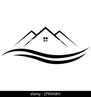 House and waves vetor icon design. Real estate flat icon. Stock Vector